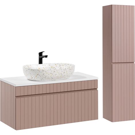 Ensemble meuble simple vasque 100cm et colonne Zelie Rose et Blanc (1/5)