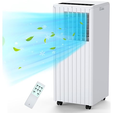Leise mobile Klimaanlage mit 9000 BTU, 4 Funktionen: Kühlen/Entfeuchten/Ventilieren, 2 Geschwindigkeitsstufen mit Fernbedienung