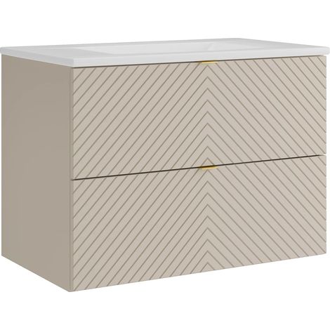 Mobile bagno sospeso con lavabo da incasso a spina di pesce  Beige 80 cm - DORIONI (1/5)