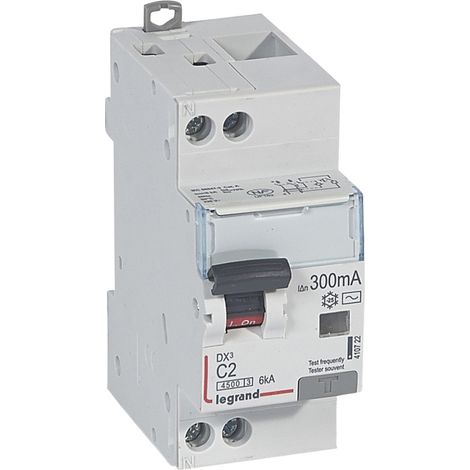 Disjoncteur différentiel - U + N - 2 A - 300 mA - Courbe C - Type AC - Connexion vis - DNX³ 4500