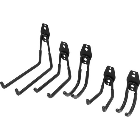 Lot de 5 Crochets Mural Renforcés 40kg Support Vélo Accroche Double Barre Noire pour Garage Cave Chaise Échelle (1/5)