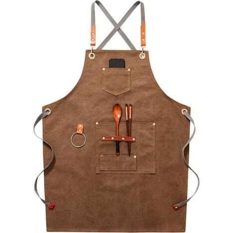 (Khaki) Hochwertige Cowboy-Schürze mit Taschen für Friseure, Maler, Gärtner, Haarstylisten für Damen und Herren (1/5)