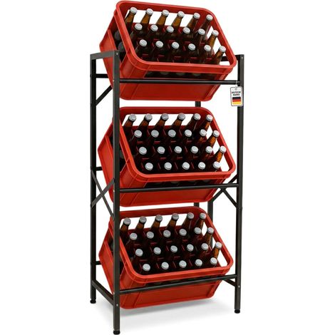 Roxlin Getränkekistenregal für 3–6 Kisten – Schwerlastregal aus Metall für Bier- & Wasserkisten – mit Ablage – bis 600 kg Tragkraft – Küche, Keller & Vorratsraum - 3 kisten mit ablage
