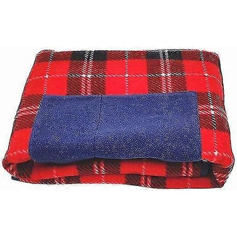 Couverture chauffante électrique multifonctionnelle portable USB rouge à motif quadrillé, tapis chauffant en polyester pour voiture ou bureau. (1/5)