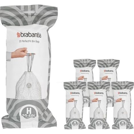BRABANTIA 6 rouleaux de 20 sacs poubelle PerfectFit Code H 50-60L - Blanc (1/2)