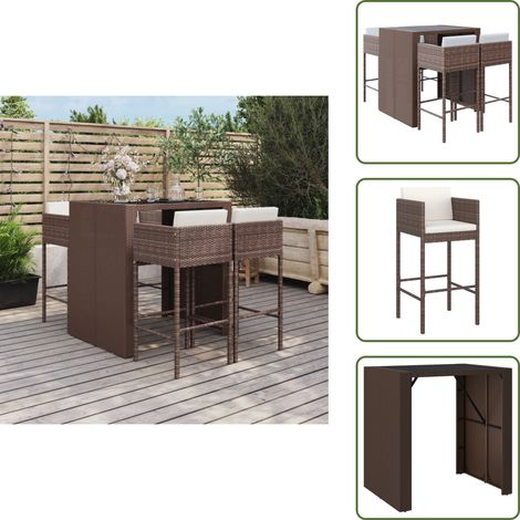 Ensemble de bar de jardin avec coussins 5 pcs marron poly rotin - Meubles De Jardin - Salon De Jardin - Set De Bar Extérieur - Mobilier De Jardin Moderne - Table Basse Extérieure