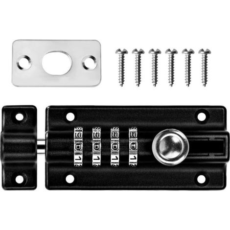 Loquet de Verrouillage à Combinaison Verrou à Combinaison à 4 Chiffres Verrou de Porte à Code Mécanique Serrure Sans Clé Glissière Verrou de Porte Inviolable pour Armoire Jardin (1/5)