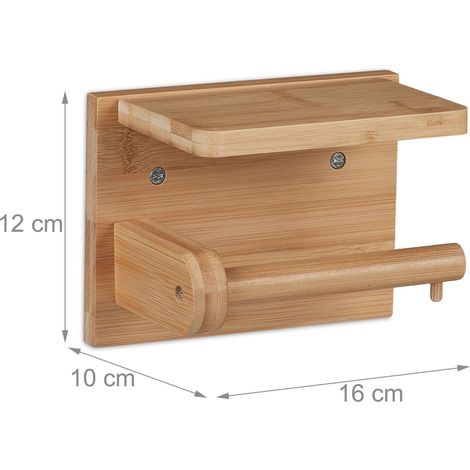 Portarotolo da carta igienica da parete moderno con comodo ripiano per bagno 30 x 15 x 10 cm in bambù naturale 130013509