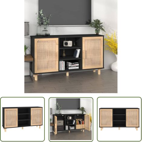 vidaXL Buffet Schwarz 105x30x60 cm Massivholz und Natur-Rattan (1/5)