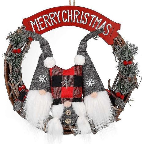 Schwedischer Wichtel-Weihnachtskranz für die Haustür, 35 cm kleiner skandinavischer Wichtel, Weihnachtsschmuck für Tür, Fenster und Haustür (1/5)