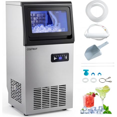 Machine a Glacons Commerciale 50kg en 24h, Appareil à Glaçons Autoportant Inox à Affichage avec Minuterie, Stockage 11kg, 36 Cubes en 13 Min (1/5)