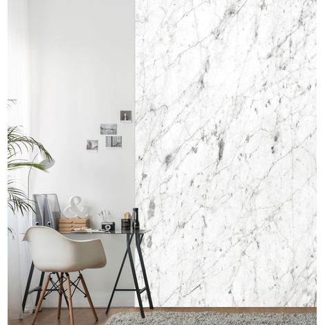 Papier peint intissé marbre blanc, style contemporain, mur de pierre naturelle, 250 cm X 150 cm (1/2)