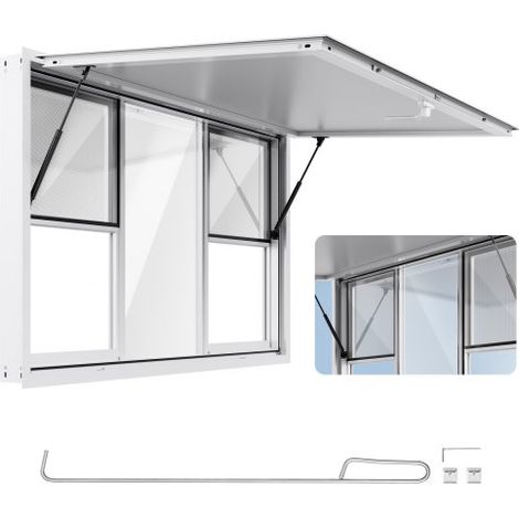 Fenêtre de Concession pour Camion Restaurant 152,4x91,5 cm, Guichet de Service pour Stand de Vente, Cadre en Alliage d'Aluminium, jusqu'à 85 Degrés, avec Petites Fenêtres, Porte à Auvent (1/3)