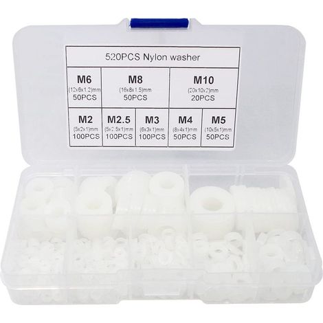 Rondelle Nylon Entretoise Plastique M2 M2.5 M3 M4 M5 M6 M8 M10 Ronde de Rondelle Plate 520 Pièces (1/5)