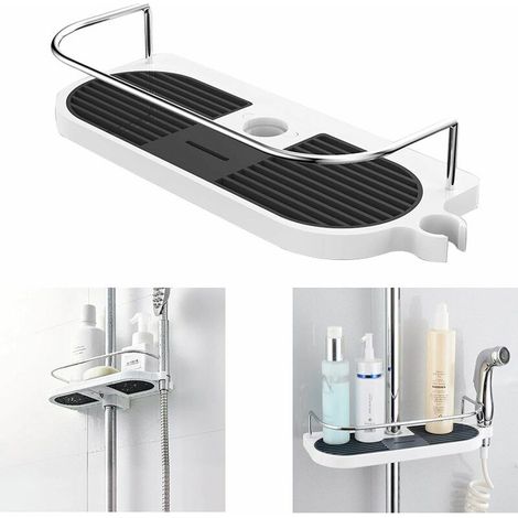 royaluxe - Étagère de douche sans perçage pour tringle de douche, étagère de douche télescopique en alliage d'aluminium avec tringle réglable, convient aux rails de 19 mm à 25 mm (1/5)