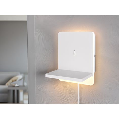 LED Wandleuchte FAIRFIELD Weiß mit Stecker, Schalter & Ladefunktion, Höhe 20cm