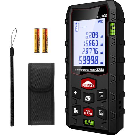 Télémètre Laser Numérique Professionnel, Mètre Laser, Portée 60m/100m, Double Niveau d’Alignement, Étanche IP54, Surface, Volume, Grand Écran LCD Rétro-éclairé, Intérieur Extérieur