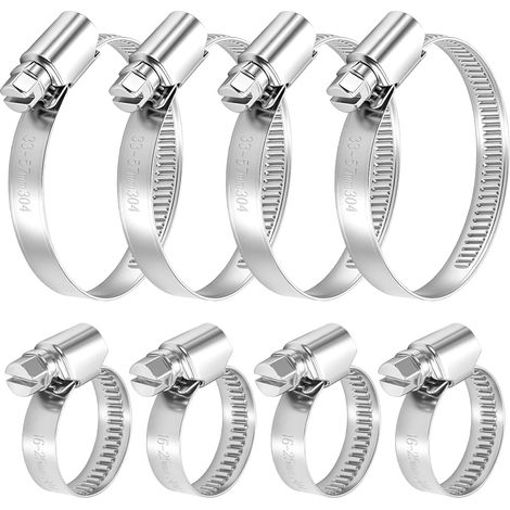 8 Pièces Collier de Serrage Inox, Inclut Deux Tailles 16-25mm + 33-57mm Collier de Serrage Réglable 304 Collier de Serrage Métallique pour Jardins Piscines et Aux Conduites d'Eau (1/5)