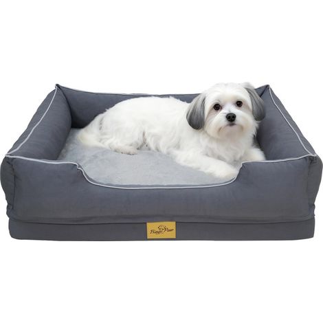 BingoPaw - Lit pour Chien Déhoussable - Mousse à Mémoire de Forme – Tissu Oxford Imperméable et Fausse Fourrure de Lapin Doux - Antidérapant - M 77x63x18cm Gris