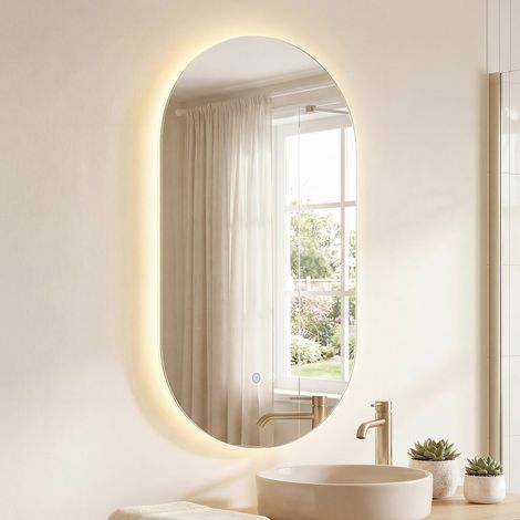 Miroir avec LED, Miroir Mural Incassable sans Cadre avec Température de Couleur Réglable à 3 Modes, Fonction Anti-Buée et Verre Trempé HD, 80 x 50 CM (1/5)