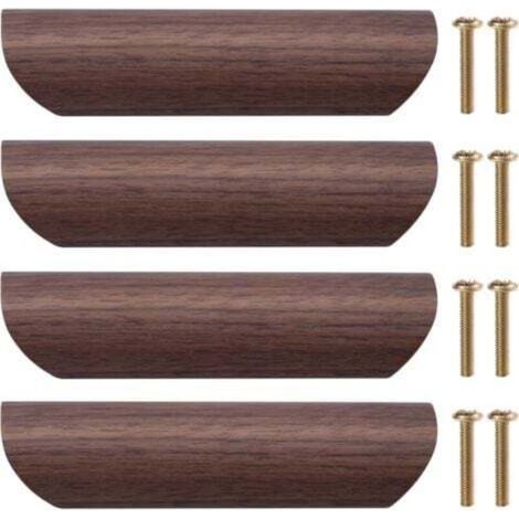 Poignée de Meuble en Bois 4Pcs Poignée de Tiroir Bouton de Porte Cuisine Poignées de Placard en Bois pour Cuisine Armoire Commode Tiroir, 96mm Distance Entre les Trous (Noyer Noir) (1/4)
