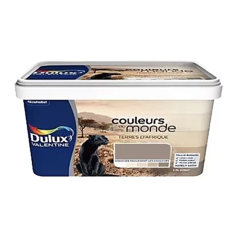 Dulux Valentine – Peinture satinée monocouche Terres d'Afrique 2,5 L – Pour murs et boiseries intérieurs – Application facile et rapide – Couleur intense (1/2)