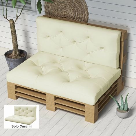Lot de 2 coussins de jardin pour canapés et palettes, en polyester avec rembourrage épais, couleur crème. (1/5)