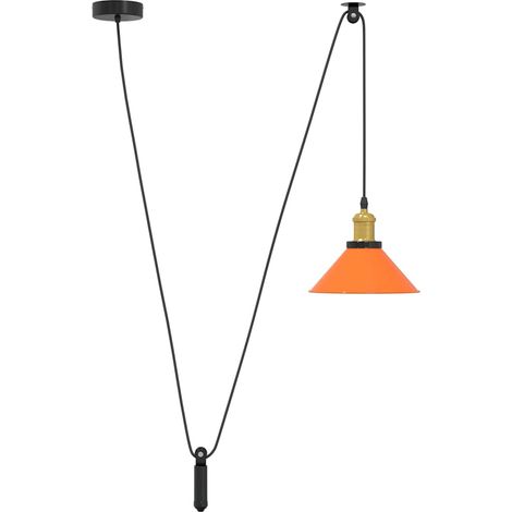 Lampe suspendue réglable hauteur E27 orange brillant métal