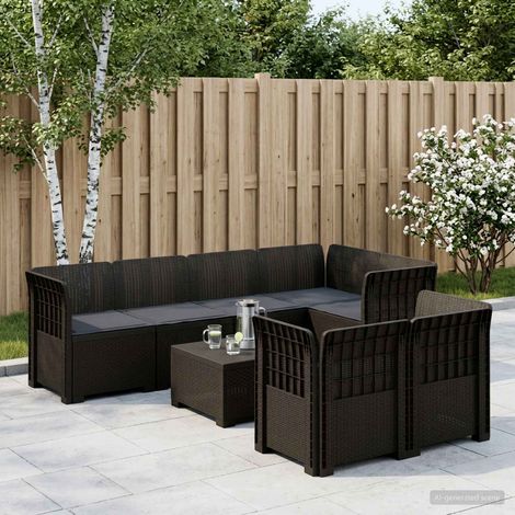 vidaXL Canapé de Jardin 7 Places avec Coussins Look Rattan PP (1/5)
