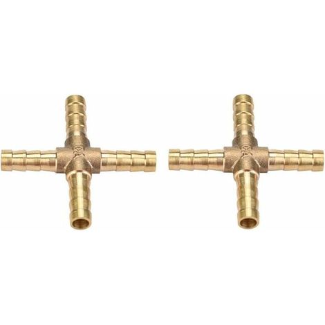 4 Stück Messing-Kreuz-4-Wege-Schlauchverbindungsstücke mit Widerhaken, Anschlussstück für Luft, Wasser, Heizöl für Rohrleitungsanschluss (6 mm) (1/5)