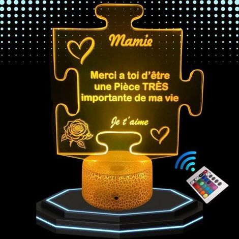 Lampe de chevet 3D LED ACKERMAN – Mamie – Message d’Amour – 16 couleurs – télécommande et tactile (1/5)
