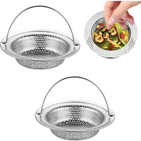 Lot de 2 filtres d'évier de cuisine en acier inoxydable - 11 x 7,5 x 2 cm - Passoire pour évier, évier de cuisine - Protection anti-obstruction - Avec poignée (1/5)