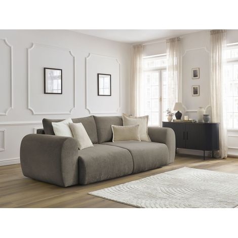 BOBOCHIC - Canapé droit convertible coffre LUCIEN tissu lisse   Taupe (1/5)