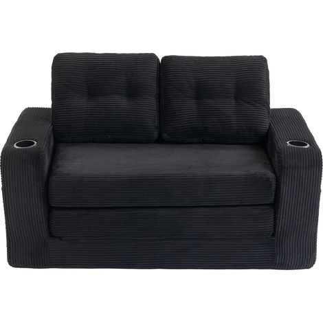 Canapé 2 places en velours côtelé avec porte-gobelets et poches latérales, pouf double convertible, canapé 2 places sans armature avec coussins matelassés et dossier, grand canapé pouf, convient pour (1/5)