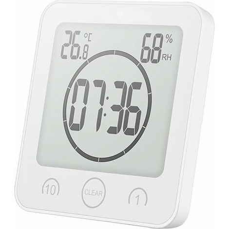 Horloge Thermohygromètre, Minuterie LCD pour Cuisine et Salle de Bain (Blanc) (1/5)