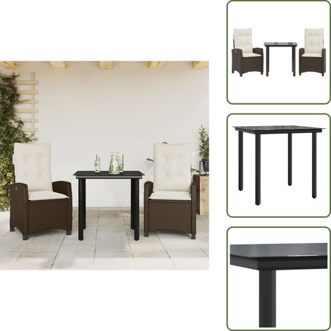 The Living Store Ensemble à manger de jardin 3 pcs et coussins marron poly rotin - Chaise de jardin (1/5)