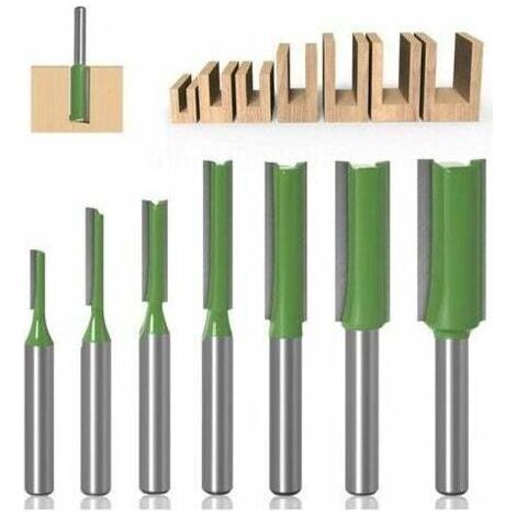 Pair 6mm Fraise défonceuse droite, 7 pièces Mèches de routeur droites Fraise à tranchants droits Jeu de mors droits Outils de travail du bois de fraise en bois de carburateur