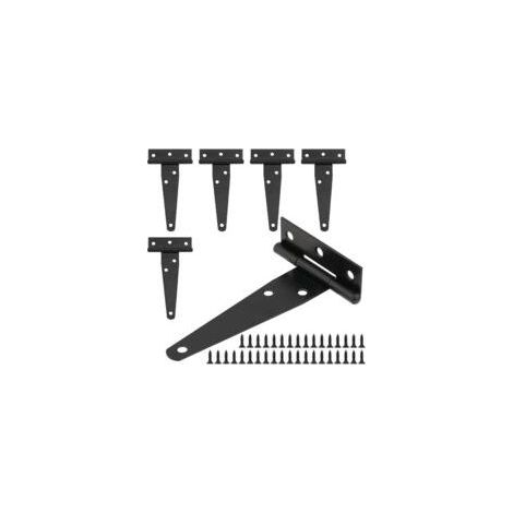 Schwarzes T-Scharnier für Türen – 6 Stück, Edelstahl-T-Scharnier für Türen 4" + 36 Schrauben – für Gartenhaus/Garten (1/5)