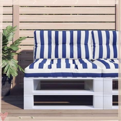 360726 Coussins de palette lot de 2 rayures bleues/blanches tissu (1/5)