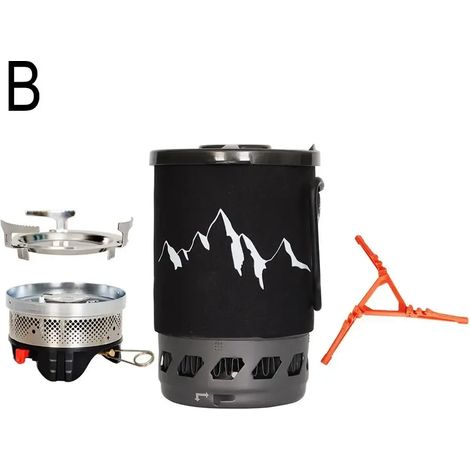 Réchaud de camping portable en aluminium de qualité alimentaire 0,9 L, système de cuisson coupe-vent, four, réacteur de récupération, réchaud de cuisine portable P4X0 (1/5)