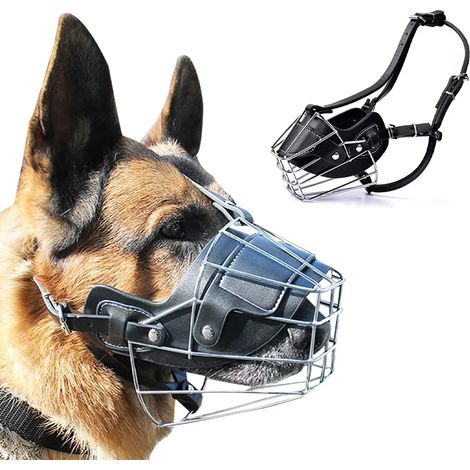Muselière en métal et cuir pour grands chiens, résistante aux morsures, offrant un sentiment de sécurité à la plupart des chiens, accessoire pour animaux de compagnie - noir XL (1/5)