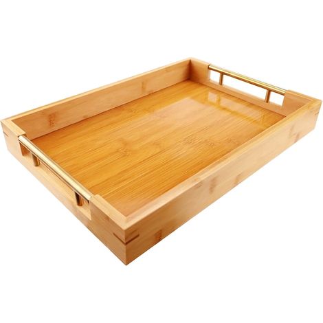 Plateaux de service en bambou avec poignées, plateaux alimentaires, toucher délicat et texture transparente, durables et robustes, résistants à l'usure, faciles à nettoyer, pour la cuisine et la salle (1/5)