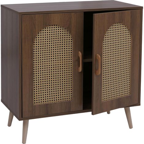 [JAMAIS UTILISÉ] Commode HHG-904, armoire à portes, buffet, compartiments de rangement, polyrotin, MDF mélaminé, 79 x 80 x 40 cm, marron
