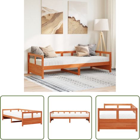 vidaXL Tagesbett mit Matratze Wachsbraun 90x200 cm Massivholz Kiefer (1/5)
