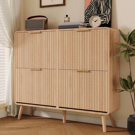 Schuhschrank - 105 x 24 x 90 cm - kipper für 18-24 paare im flur - mdf und massivholzbeine im skandinavischen stil - helle holzoptik (1/5)