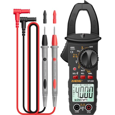 Multimètre à pince numérique ST180 4000 points, mesure tension AC/DC, courant AC, résistance, capacité, fréquence, diodes, température -30 à 1000 °C, testeur NCV (1/5)