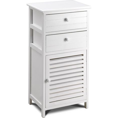 King Home Paulownia Holz Kommode 40x29x78h cm 2 Schubladen + weiße Tür