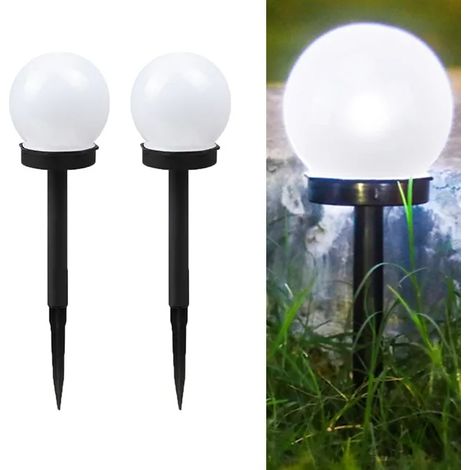 2 lampes solaires extérieures à planter – Boules lumineuses LED blanches 10×33 cm – Éclairage jardin étanche pour terrasse, pelouse et chemin (1/5)
