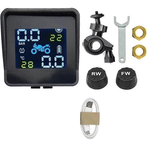 Système de surveillance de la pression et de la température des pneus de moto (TPMS) avec capteur solaire et chargement USB. (1/5)