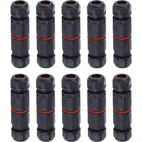 10 PCS IP68 Etanche Connecteur de Câble Electrique, Femelle 3 Broches Prise de Courant Extérieure Raccord de Connecteur Fil Etanche, Connexion de Câble Extérieur de Manchon pour Câble Souterrain